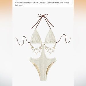 WDIRARA Women's Chain Linked Cut Out Halter One Piece Swimsuit - Beige